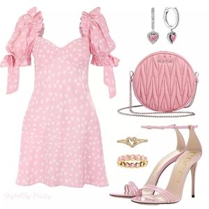 BNWT Selkie Two Hearts Mini Poet Dress XXL (pink and white silk charmeuse)